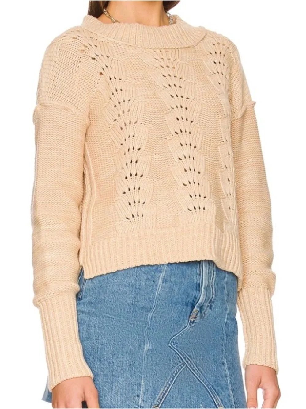 Free People Cropped Women's Pullover Sweater Bell Song Sandcastle Small